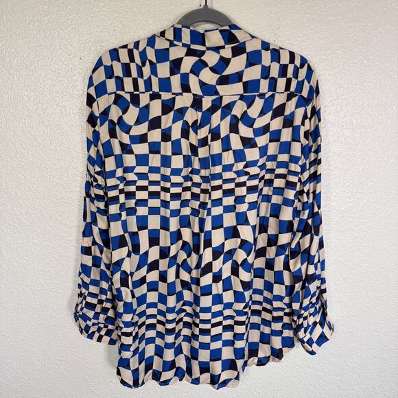 Vilagallo Shirt Womens Large Geometric Checker Top Long Sleeve Button Up Spain - Picture 2 of 13